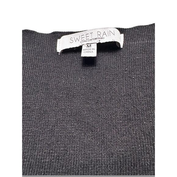 Sweet Rain Black Embellished Knit Crop Top W/ Lace Sleeves Size Medium - Picture 8 of 13